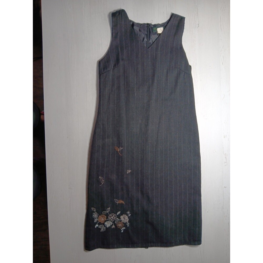 Harve Benard Wool Pinstripe Floral Embroidered Sleeveless Dress Size 8 *Spots